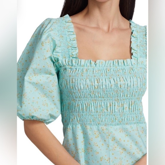 GANNI short floral poplin cottagecore mini dress bubble sleeve - Picture 8 of 9